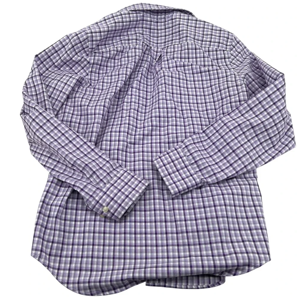 Banana Republic Non Iron Slim Fit Plaid Dress Shirt‎ Mens Medium Purple White